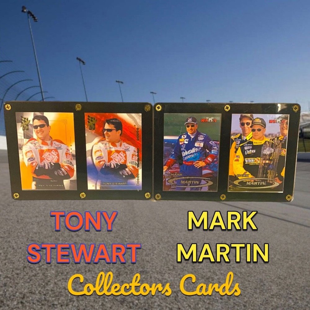 Tony Stewart & Mark Martin VIP & Wheels Racing Cards Rare Two Card Plaques.